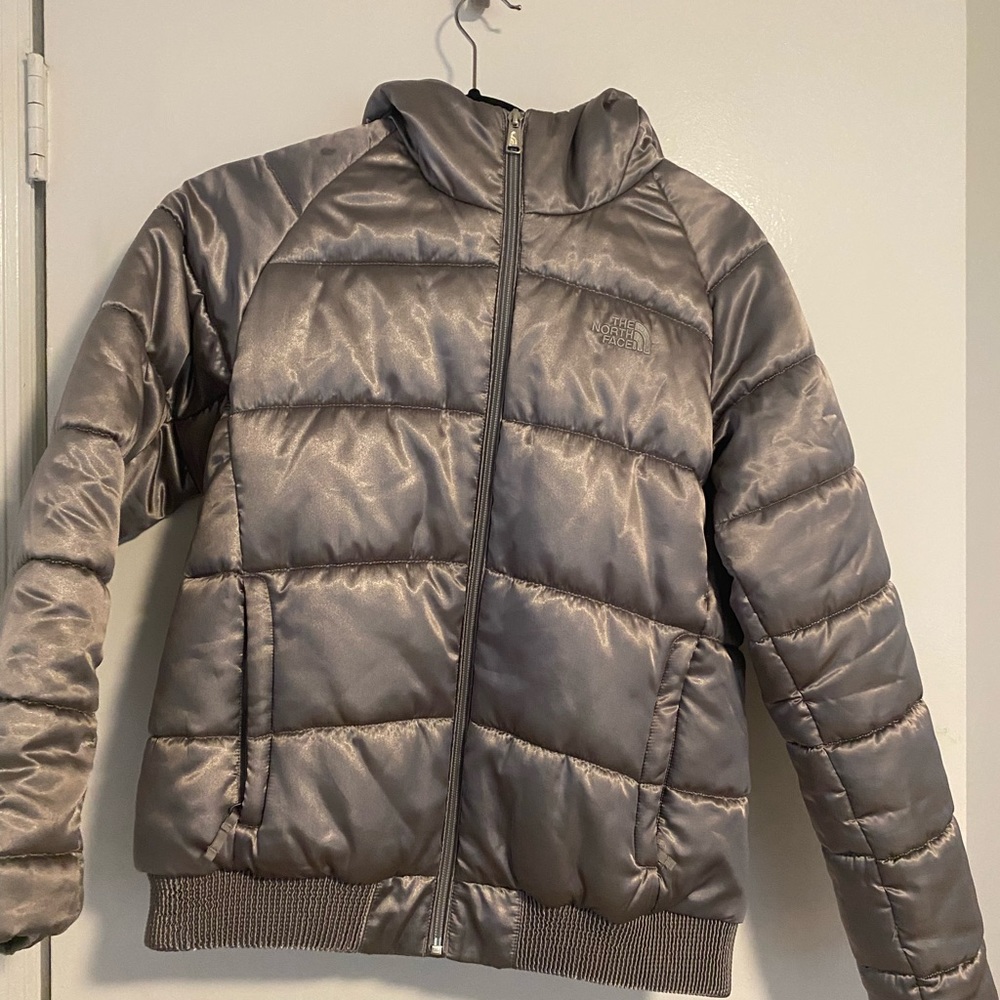 The North Face silver metallic puffer jacket kids XL